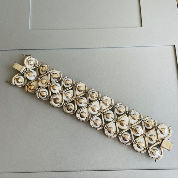 JUDITH JACK 3 ROW WIDE PANEL PEARL, MARCASITE, CZ STERLING SILVER BRACEL… - Picture 6 of 12